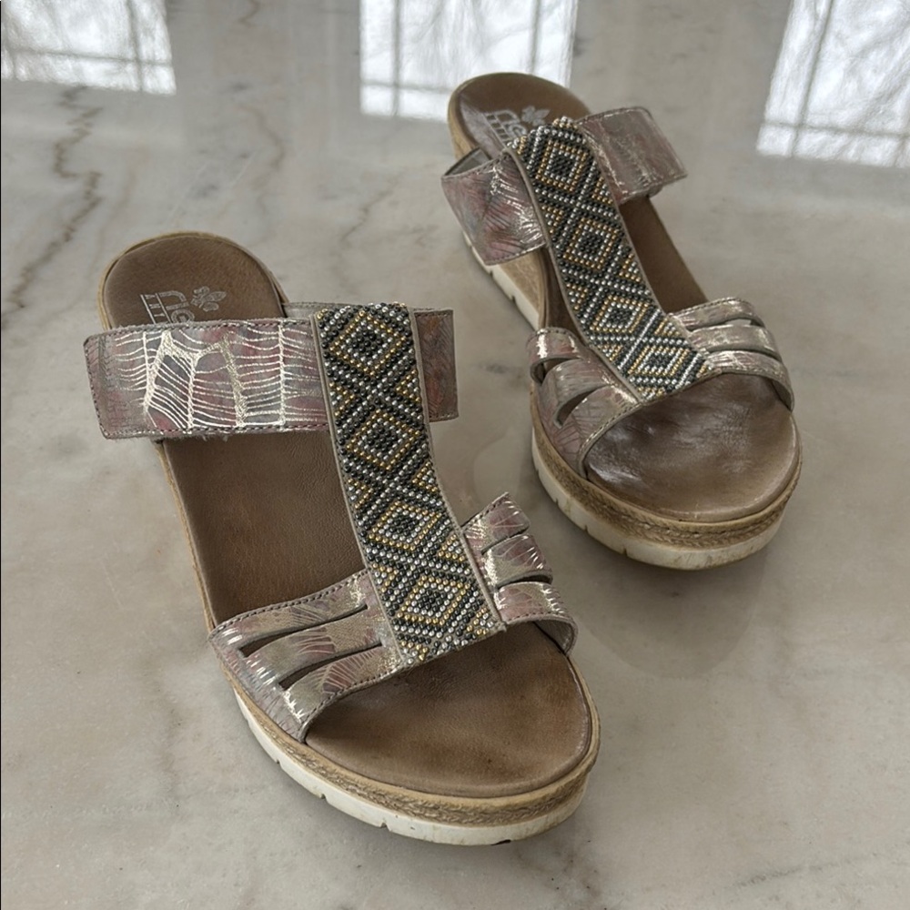 Reiker leather Sandals with Beaded velcro adjustable Strap